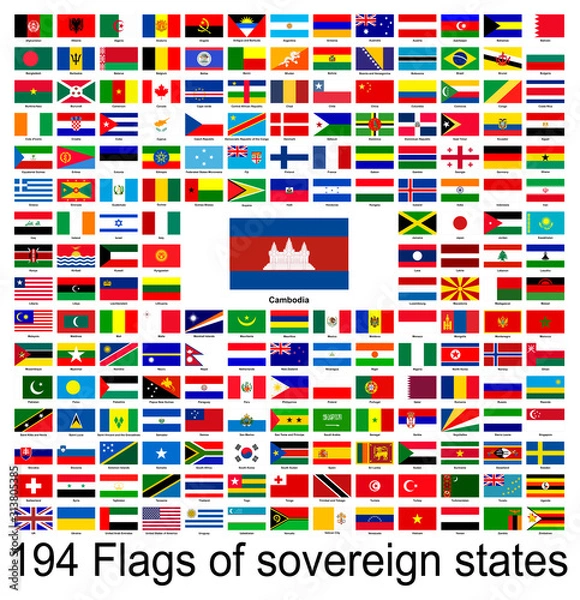 Fototapeta Cambodia, collection of vector images of flags of the world