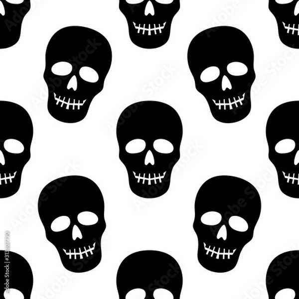 Fototapeta seamless pattern black skulls on a white background.