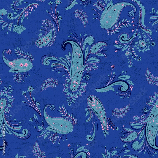 Fototapeta vector seamless graphical artistic detailed modern pailsey pattern. Floral motif, traditional indian design with texture at the background. Ethnic ornamental decorative allover print.