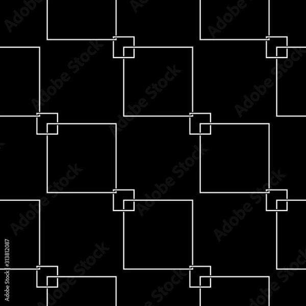 Obraz White geometric seamless pattern on black background
