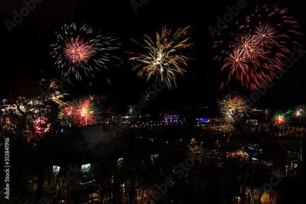 Fototapeta Fireworks over the city and port of Gdynia, Poland