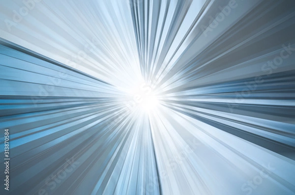 Fototapeta Abstract blur zoom in blue and white. Tech wallpaper, internet connection or financial business concept. Information technology.