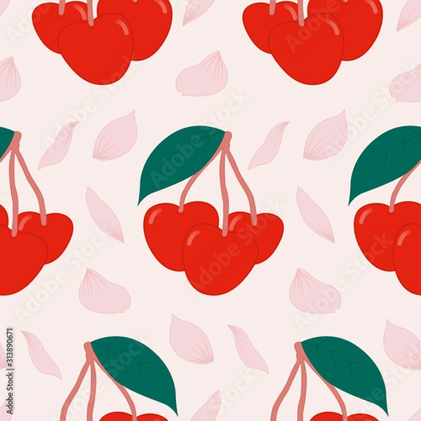 Fototapeta cherries and petals in a seamless pattern design