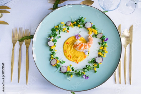 Obraz Gourmet shrimp dinner plate 