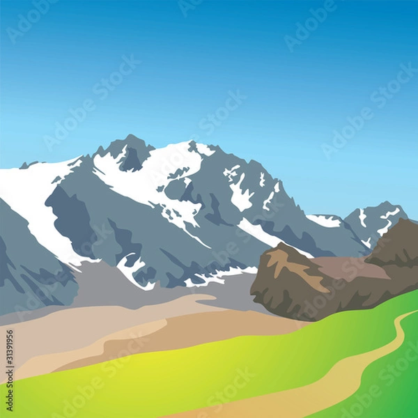Fototapeta Alpine Mountain landscape vector