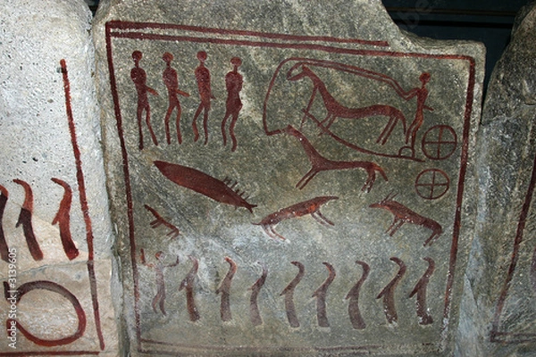Obraz bronze age drawings on slabs in the kivik grave, s
