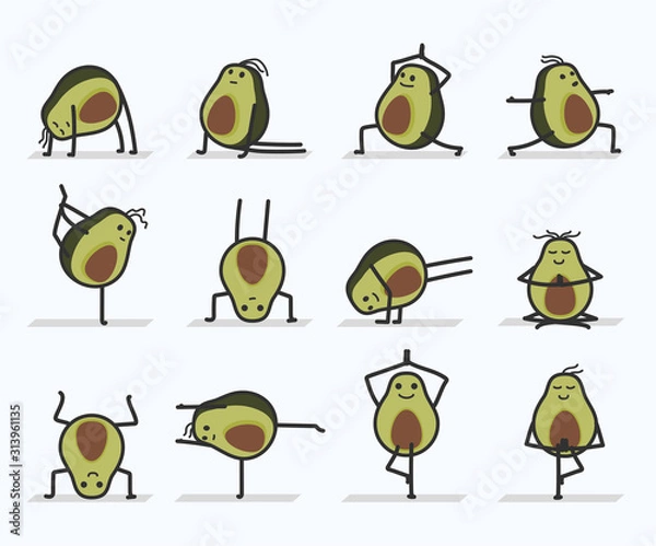 Obraz vector cartoon avocado characters doing yoga