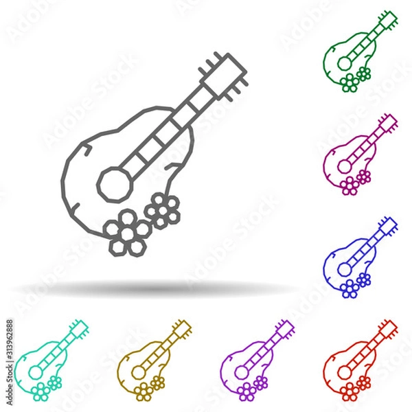 Fototapeta Guitar, flower, plant multi color style icon. Simple thin line, outline vector of dia de muertos icons for ui and ux, website or mobile application