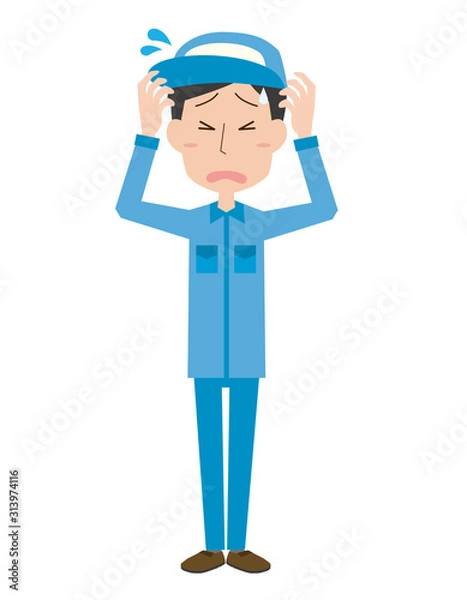 Fototapeta 男性　作業員　作業者　全身　困る　感情　ポーズ