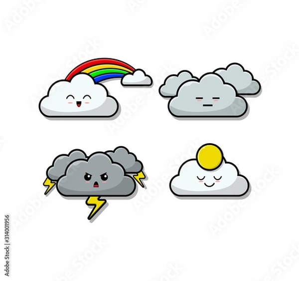 Fototapeta Cloud Emoji part 2 vector illustration on white isolated background. graphic resources business concept. for sticker, web, product illustration, etc.