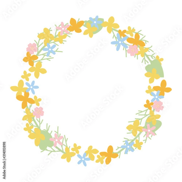 Fototapeta 春　菜の花　円フレーム　イラスト