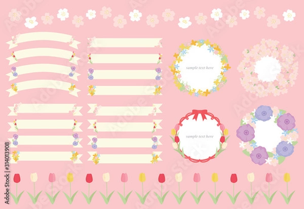 Obraz 春　リボン　フレーム　ライン　イラストセット