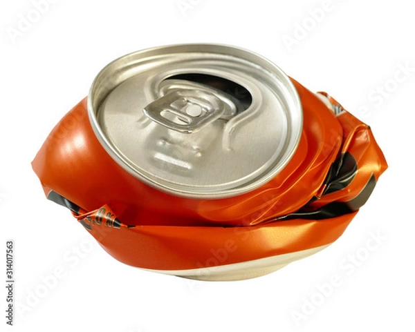 Obraz crumpled tin can on a white background
