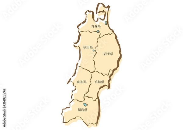 Fototapeta 日本地図・東北地方