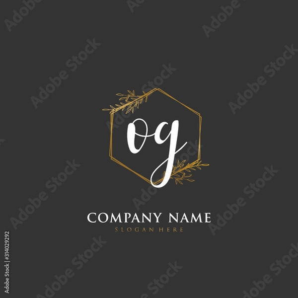 Fototapeta Handwritten initial letter O G OG for identity and logo. Vector logo template with handwriting and signature style.