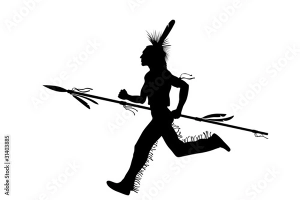 Obraz indian warrior running with spear