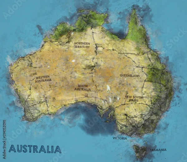 Fototapeta Watercolor Illustration of Australia Map