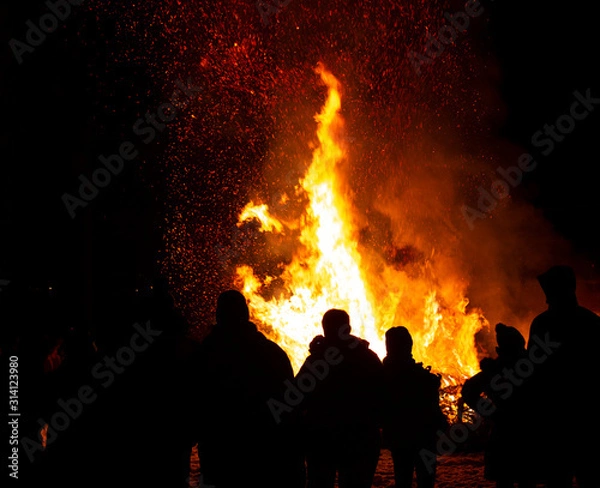 Obraz huge flames and sparks from burning trees