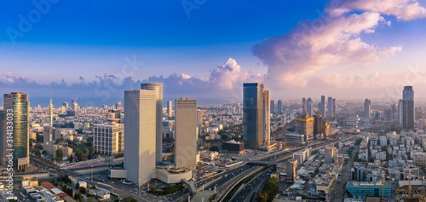 Obraz Tel Aviv Skyline At Sunset,  Tel Aviv Cityscape Panorama, Israel