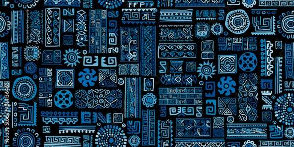Obraz Ethnic blue handmade ornament, seamless pattern