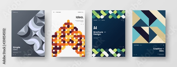 Fototapeta Business presentation vector A4 vertical orientation front page mock up set. Corporate report cover abstract geometric illustration design layout bundle. Company identity brochure template collection.