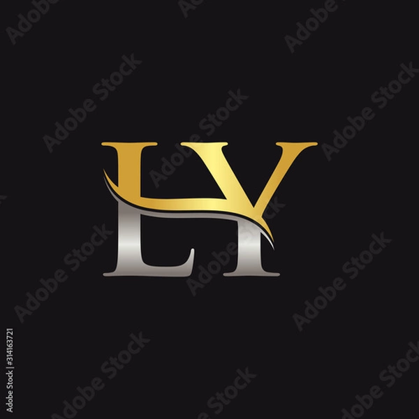 Fototapeta Initial Gold And Silver letter LY Logo Design with black Background. Abstract Letter LY logo Design