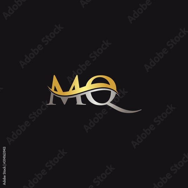 Fototapeta Initial Gold And Silver letter MQ Logo Design with black Background. Abstract Letter MQ logo Design