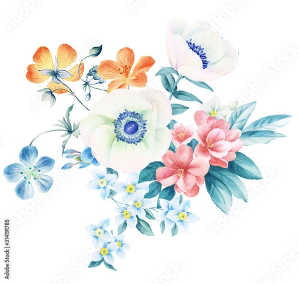 Fototapeta  high-quality set of various watercolor flowers 