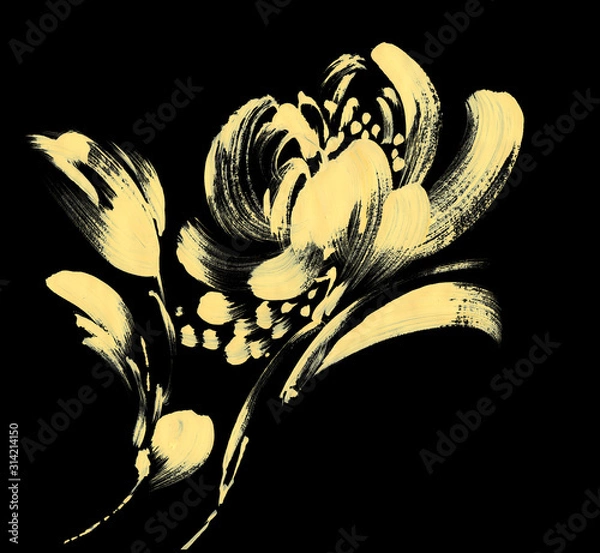 Obraz Rose painted with a brush touch effect  on black background.