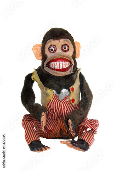 Obraz Mechanical chimp with ripped vest, uneven eyes