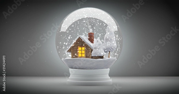 Obraz Christmas snow globe on wooden background. Can be used as a Christmas or a New Year gift or symbol