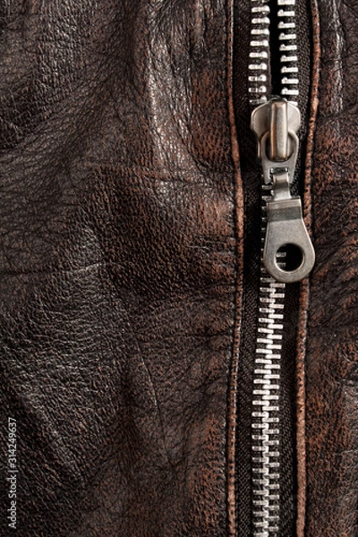 Obraz Old brown leather with a clasp, background and texture.