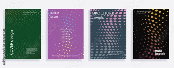 Obraz Minimalistic cover design templates. Set of layouts for covers of books, albums, notebooks, reports, magazines. Line halftone gradient effect, flat modern abstract design. Geometric mock-up texture.