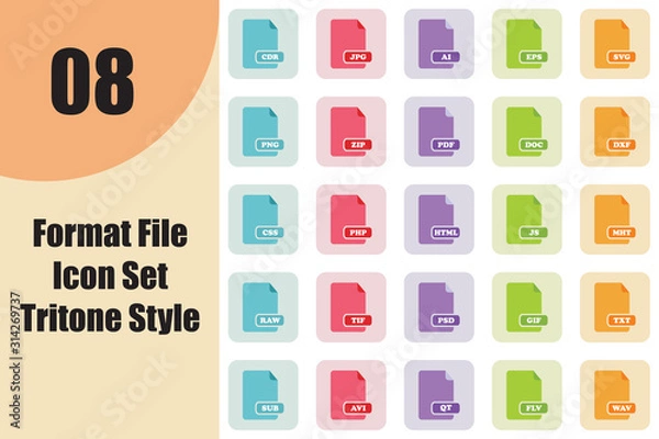 Fototapeta Format File Icon Set Tritone Style