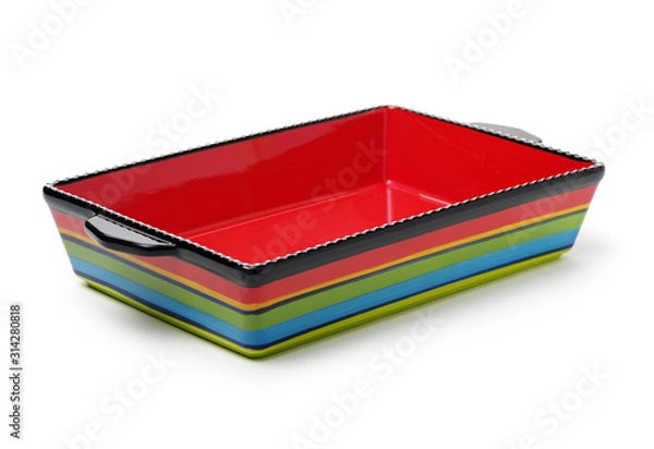 Fototapeta ceramic baking dish with handles isolated on white background 