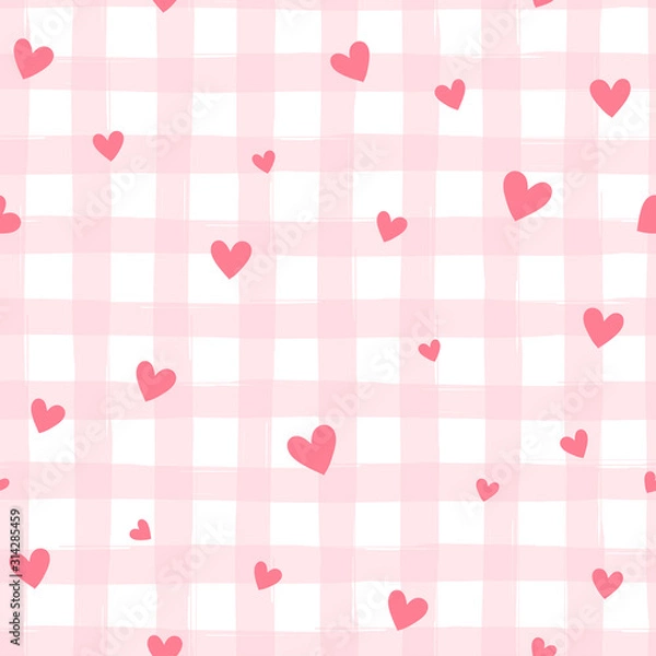Obraz Valentine's day seamless pattern with stripes and hearts, abstract vector background.