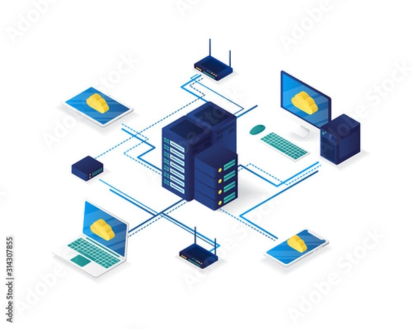 Fototapeta computer network management isometric illustration,server network management