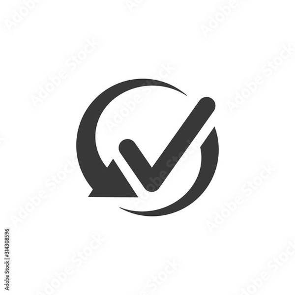 Obraz Continuous convenience simple vector icon. Tick mark inside arrow circle. Stock vector illustration isolated on white background.