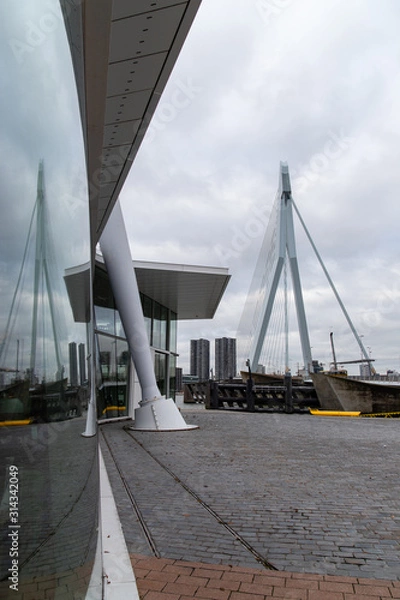 Fototapeta Swann bridge in reflection in Rotterdam