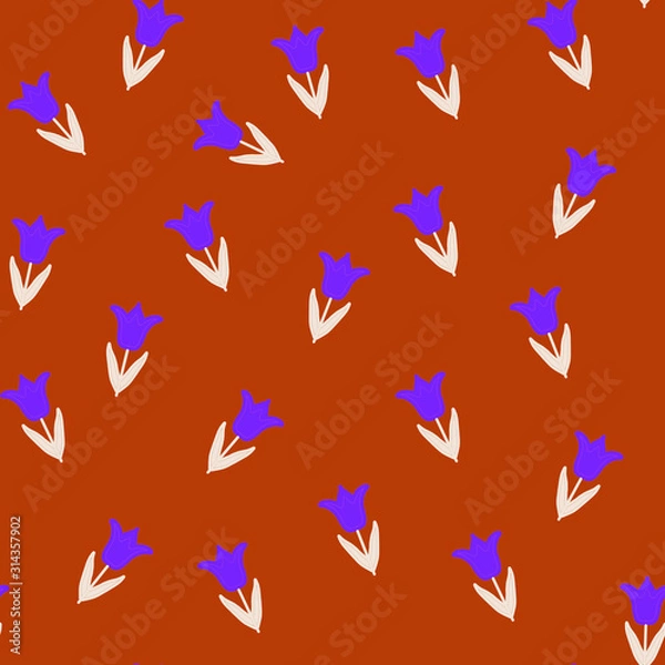 Fototapeta Trendy purple Wildflower tulip seamless pattern . Spring florals on  background, texture, wrapper pattern