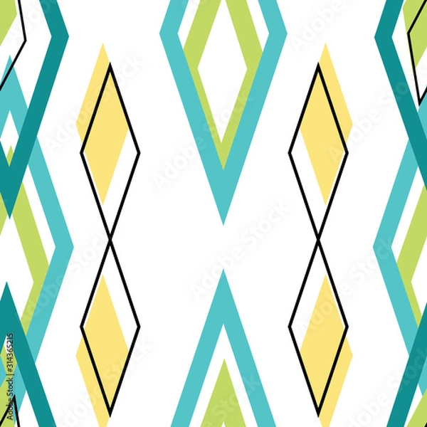 Obraz Caribbean Engagement, off center irregular diamonds in rows, seamless vector repeat blue yellow and green surface pattern design