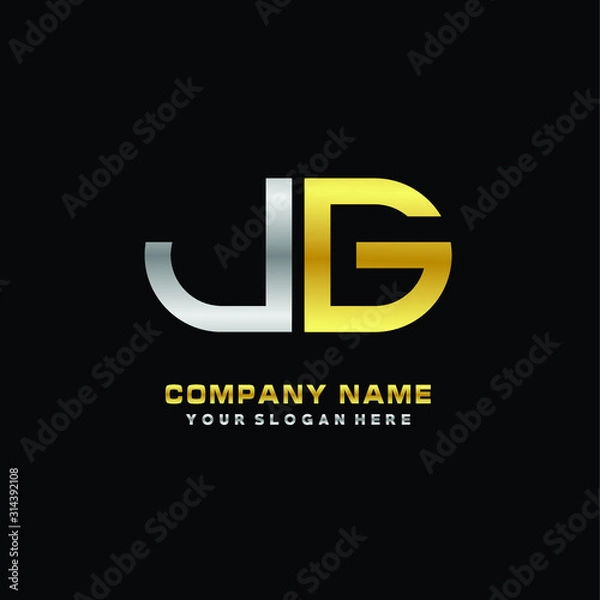 Obraz JG initial letters looping linked oval elegant logo silver, gold