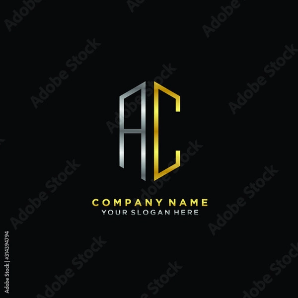 Fototapeta letter AC Minimalist style of gold and silver. luxury minimalist logo for business