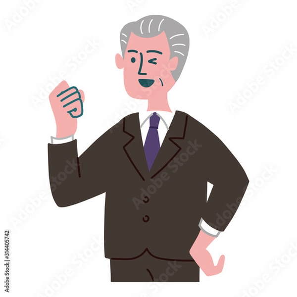 Fototapeta スーツ　シニア　男性　拳を握っている