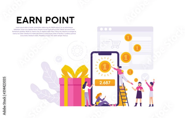 Fototapeta illustrated concept of consumers who collect points as rewards from the applications they follow