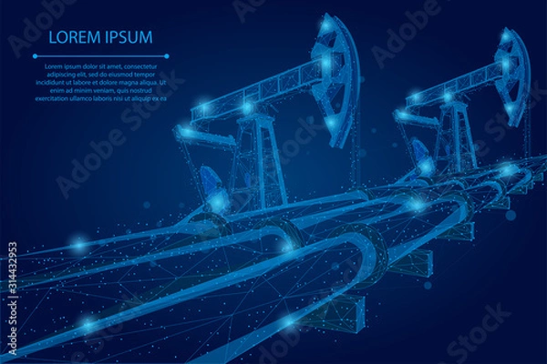 Fototapeta Abstract mash line and point Oil pipeline low poly business concept. Polygonal petrol production. Petroleum fuel industry transportation vector illustration