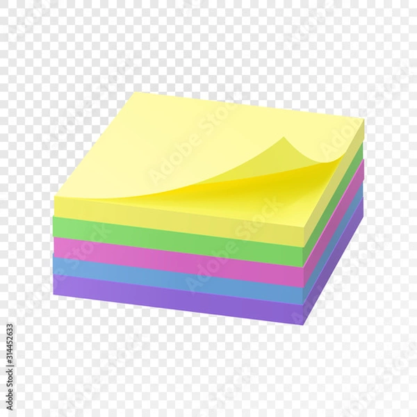 Fototapeta Realistic block of multi-colored note paper. with shadow and curled corner mockup. Vector realism sticky notes paper sheets templates, reminders.