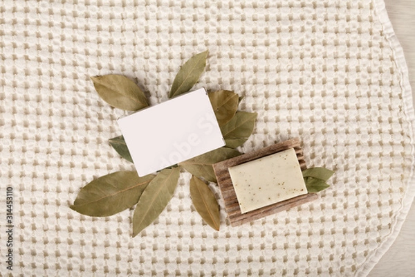 Obraz Olive soap and authentic stone on fabric