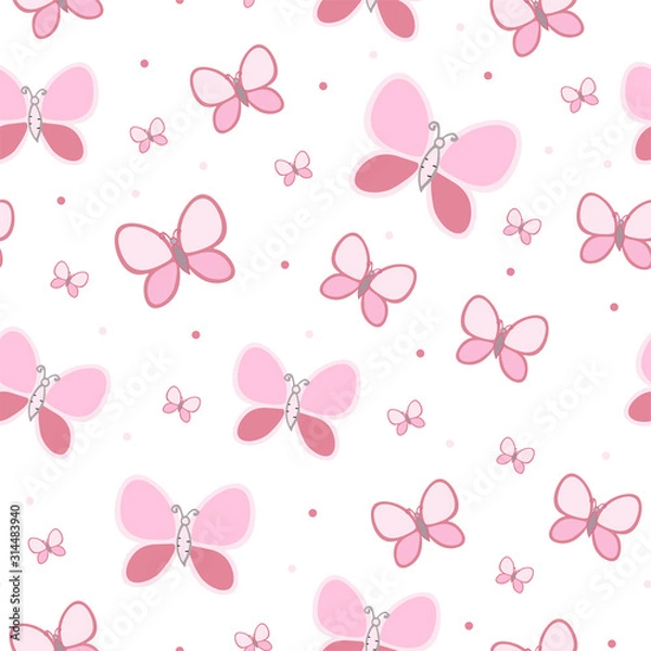 Fototapeta Seamless pattern with Butterflies. hand drawn Illustration.