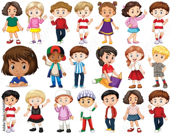 Fototapeta Set of happy children doing different actions